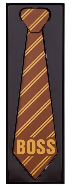 Milk chocolate tie with stripes and the word Boss.