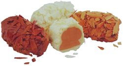 3 types of flake truffles with the white truffle cut in half.